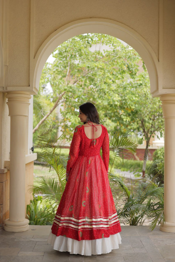 Red Cotton Lehenga with Patchwork Kurti ClothsVilla