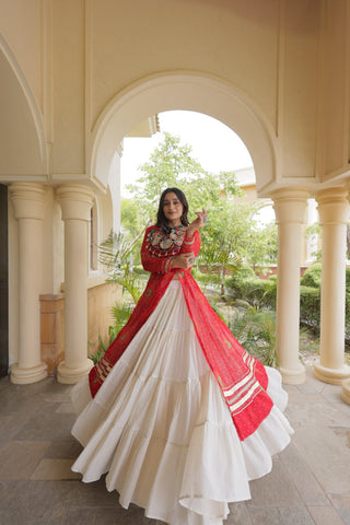 Red Cotton Lehenga with Patchwork Kurti ClothsVilla