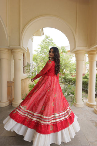 Red Cotton Lehenga with Patchwork Kurti ClothsVilla