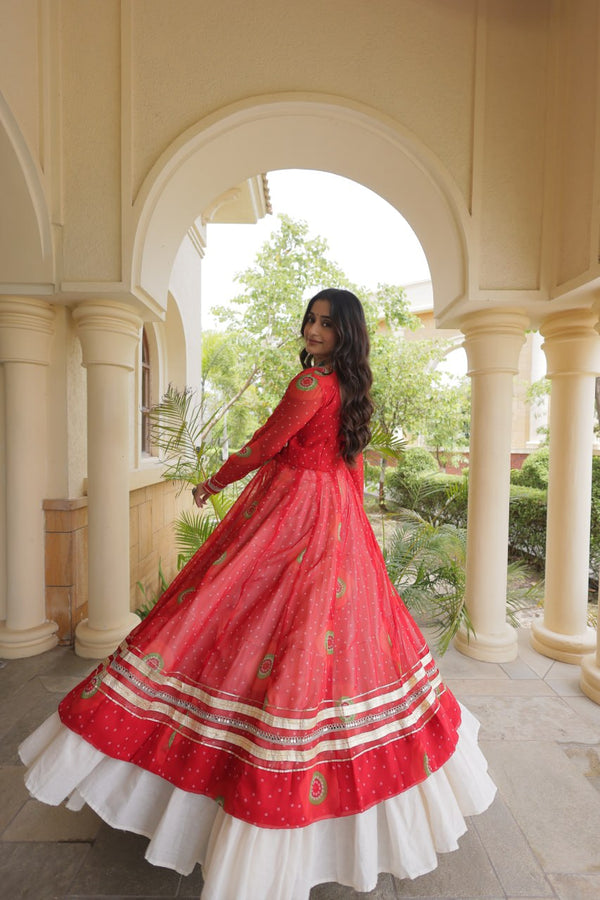 Red Cotton Lehenga with Patchwork Kurti ClothsVilla