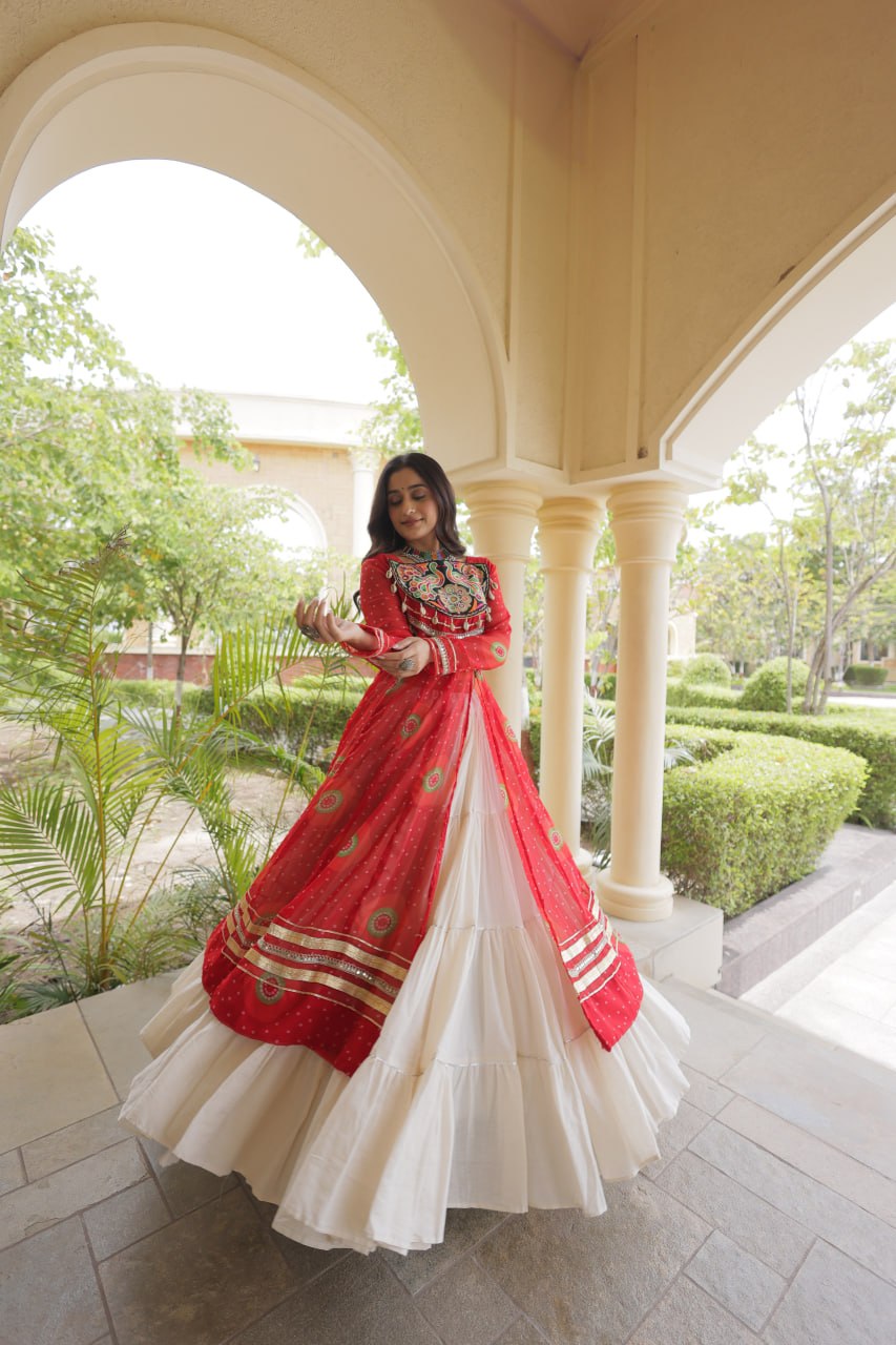 Red Cotton Lehenga with Patchwork Kurti ClothsVilla
