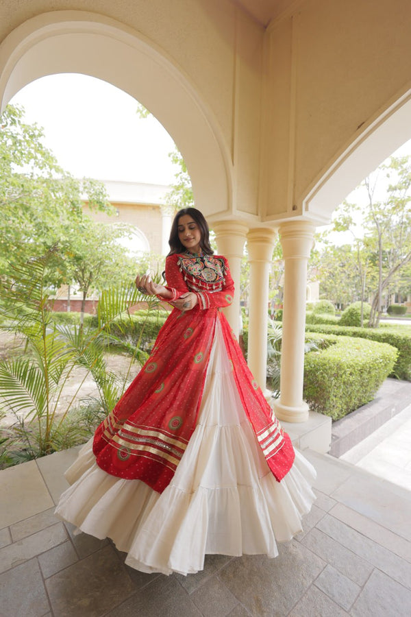 Red Cotton Lehenga with Patchwork Kurti ClothsVilla