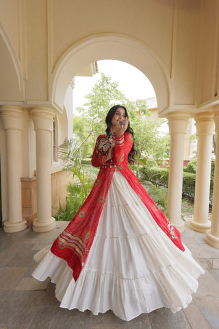 Red Cotton Lehenga with Patchwork Kurti ClothsVilla