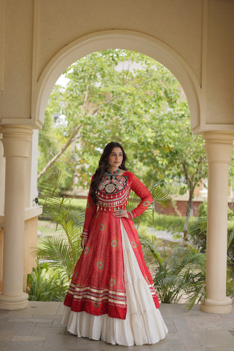 Red Cotton Lehenga with Patchwork Kurti ClothsVilla Main image