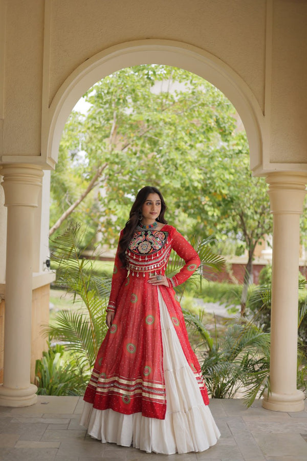 Red Cotton Lehenga with Patchwork Kurti ClothsVilla