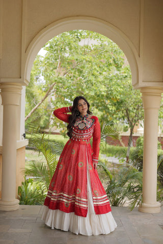 Red Cotton Lehenga with Patchwork Kurti ClothsVilla