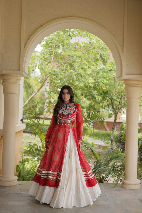 Red Cotton Lehenga with Patchwork Kurti ClothsVilla