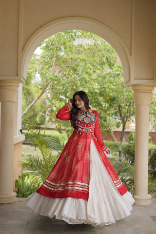 Red Cotton Lehenga with Patchwork Kurti ClothsVilla