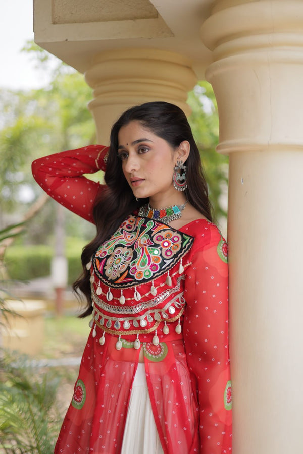 Red Cotton Lehenga with Patchwork Kurti ClothsVilla