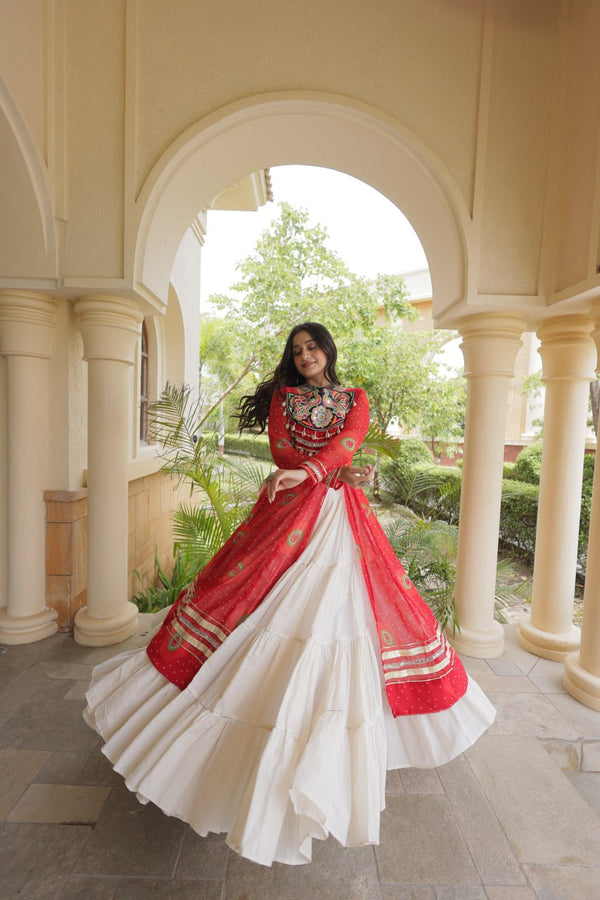 Red Cotton Lehenga with Patchwork Kurti ClothsVilla