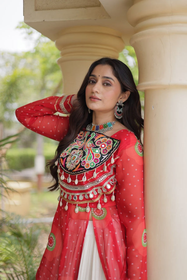 Red Cotton Lehenga with Patchwork Kurti ClothsVilla