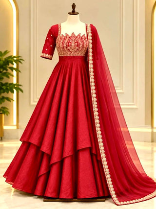 Red Crush Silk Embroidered Gown ClothsVilla
