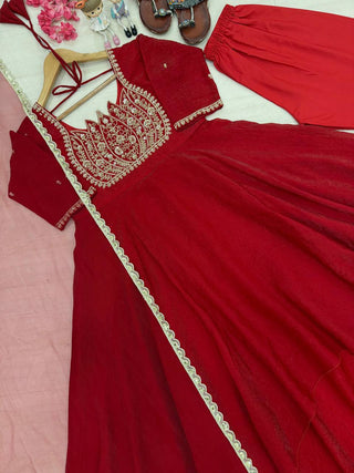 Red Crush Silk Embroidered Gown ClothsVilla