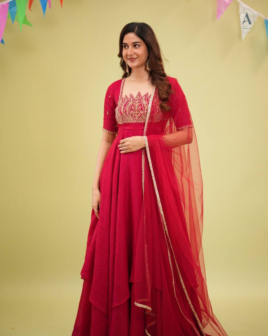 Red Crush Silk Embroidered Gown ClothsVilla