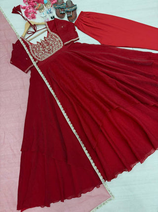Red Crush Silk Embroidered Gown ClothsVilla