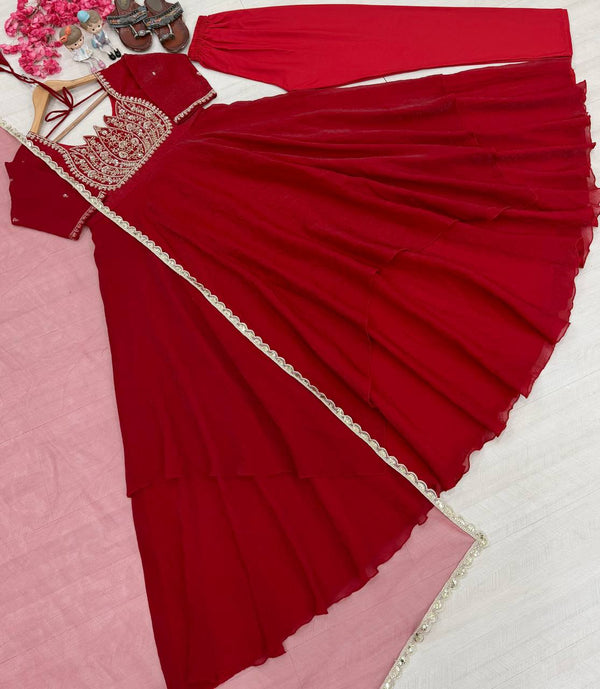 Red Crush Silk Embroidered Gown ClothsVilla