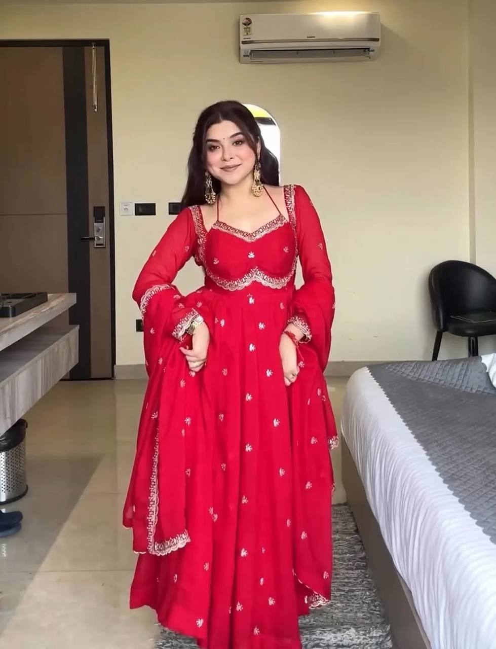 Red Designer Anarkali Suit ClothsVilla