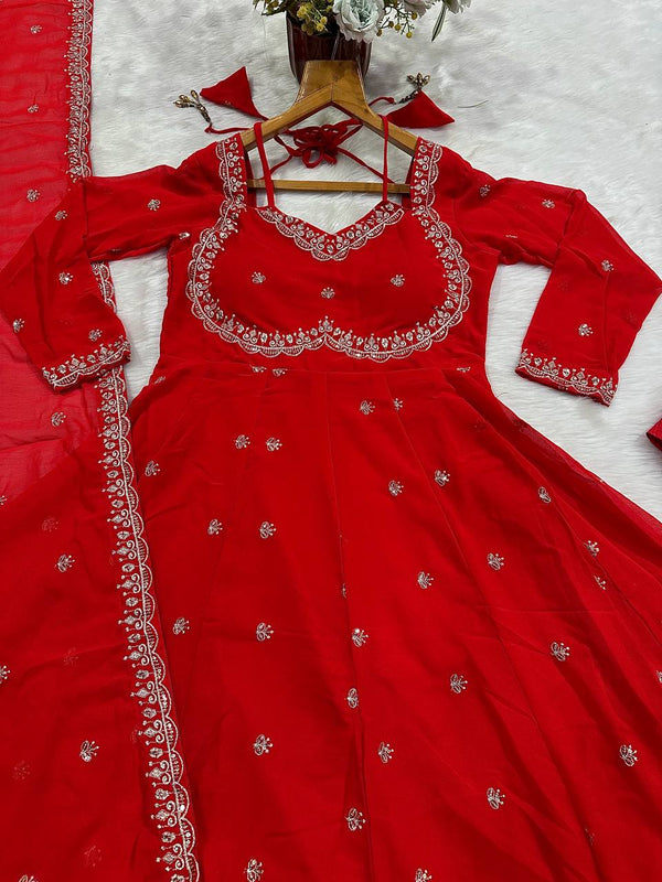 Red Designer Anarkali Suit ClothsVilla
