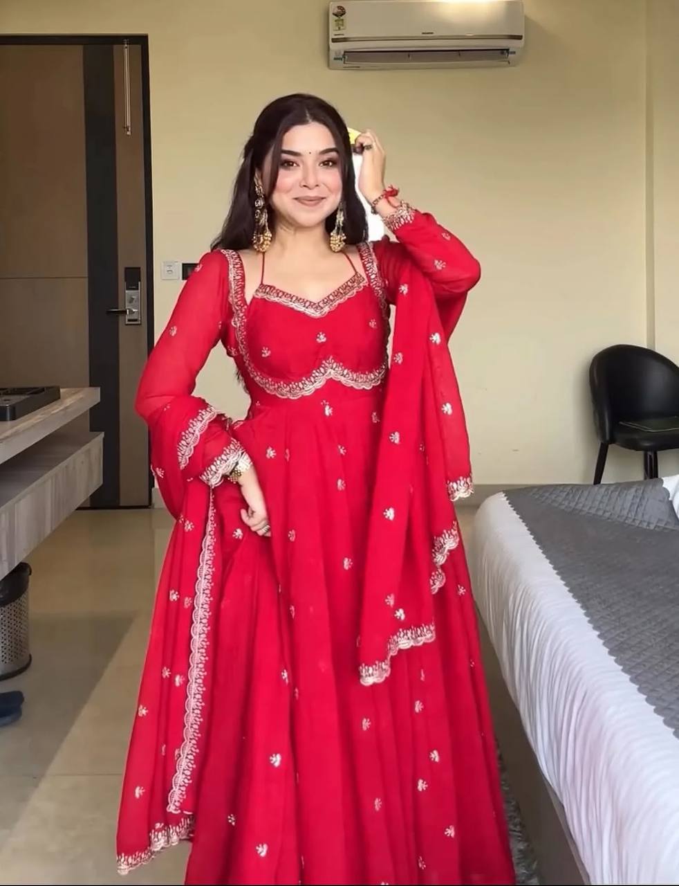 Red Designer Anarkali Suit ClothsVilla