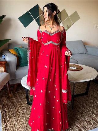 Red Designer Anarkali Suit ClothsVilla