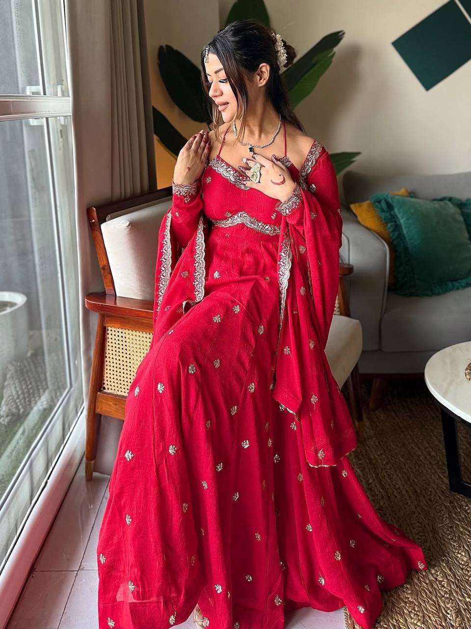 Red Designer Anarkali Suit ClothsVilla