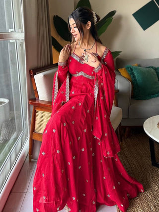 Red Designer Anarkali Suit ClothsVilla