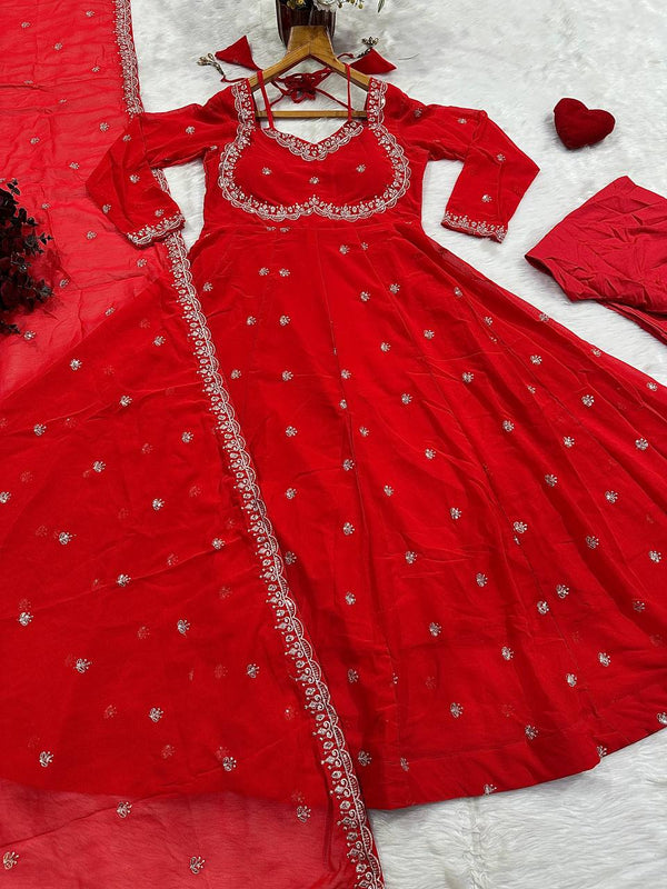 Red Designer Anarkali Suit ClothsVilla