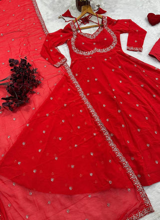 Red Designer Anarkali Suit ClothsVilla