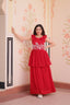Red Designer Faux Blooming Embroidered Gown with Bead Work & Canvas Patta Clothsvilla