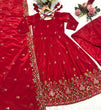 Load image into Gallery viewer, Red Designer Heavy Embroidered Gown Palazzo Set