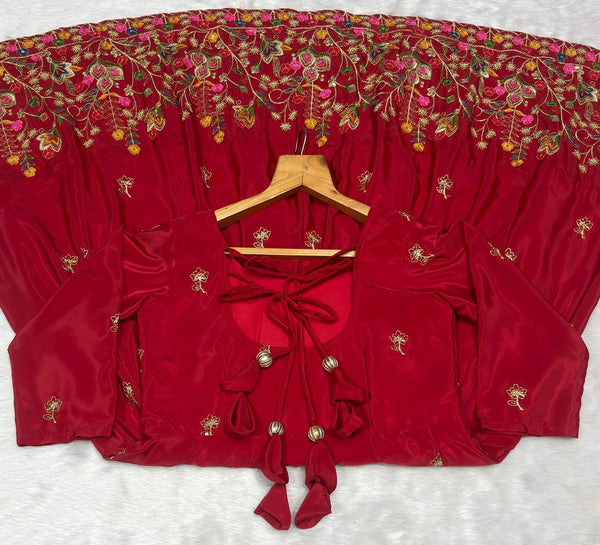 Red Designer Heavy Embroidered Gown Palazzo Set