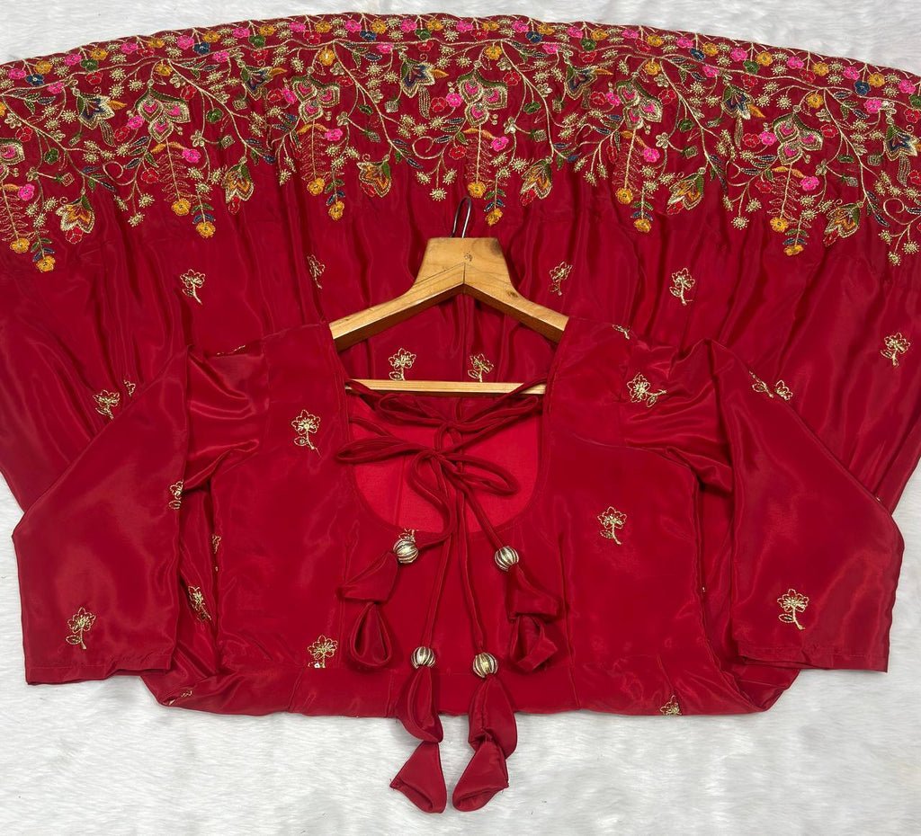 Red Designer Heavy Embroidered Gown Palazzo Set