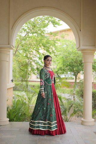 Red Designer Lehenga With Bandhani Shrug ClothsVilla