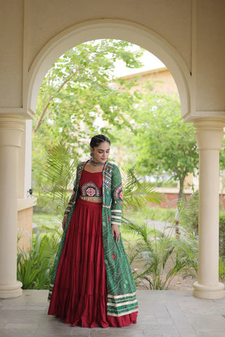 Red Designer Lehenga With Bandhani Shrug ClothsVilla