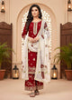 Load image into Gallery viewer, Red Designer Pure Fendi Silk Heavy Embroidered Kurta Palazzo Set with 5 mm Sequins, Rivet Moti Work &amp; Digital Printed Tabby Silk Dupatta ClothsVilla.com
