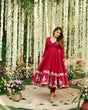 Load image into Gallery viewer, Red Designer Roman Silk Anarkali Suit Set with Heavy Multi Embroidery &amp; Sequin Work ClothsVilla