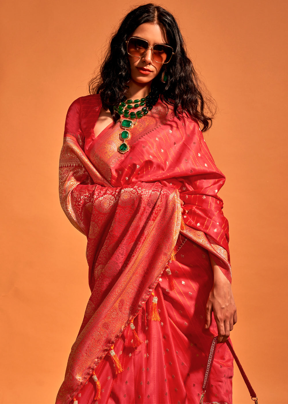 Red Designer Satin Silk Saree with Blouse Piece ClothsVilla