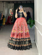 Load image into Gallery viewer, Red Dola Silk Printed Gown with Zari Border ClothsVilla