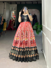 Load image into Gallery viewer, Red Dola Silk Printed Gown with Zari Border ClothsVilla