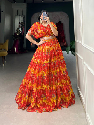 Red Effortless Elegance Chiffon Floral Print Co-ord Set ClothsVilla