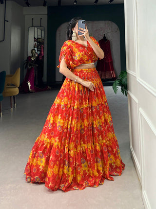 Red Effortless Elegance Chiffon Floral Print Co-ord Set ClothsVilla