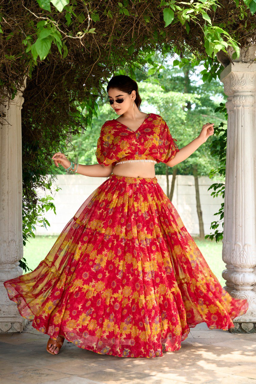 Red Effortless Elegance Chiffon Floral Print Co-ord Set ClothsVilla