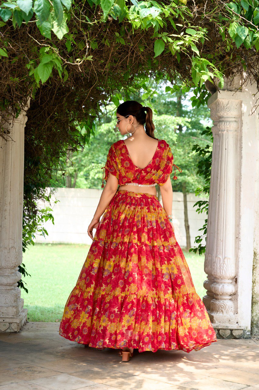 Red Effortless Elegance Chiffon Floral Print Co-ord Set ClothsVilla