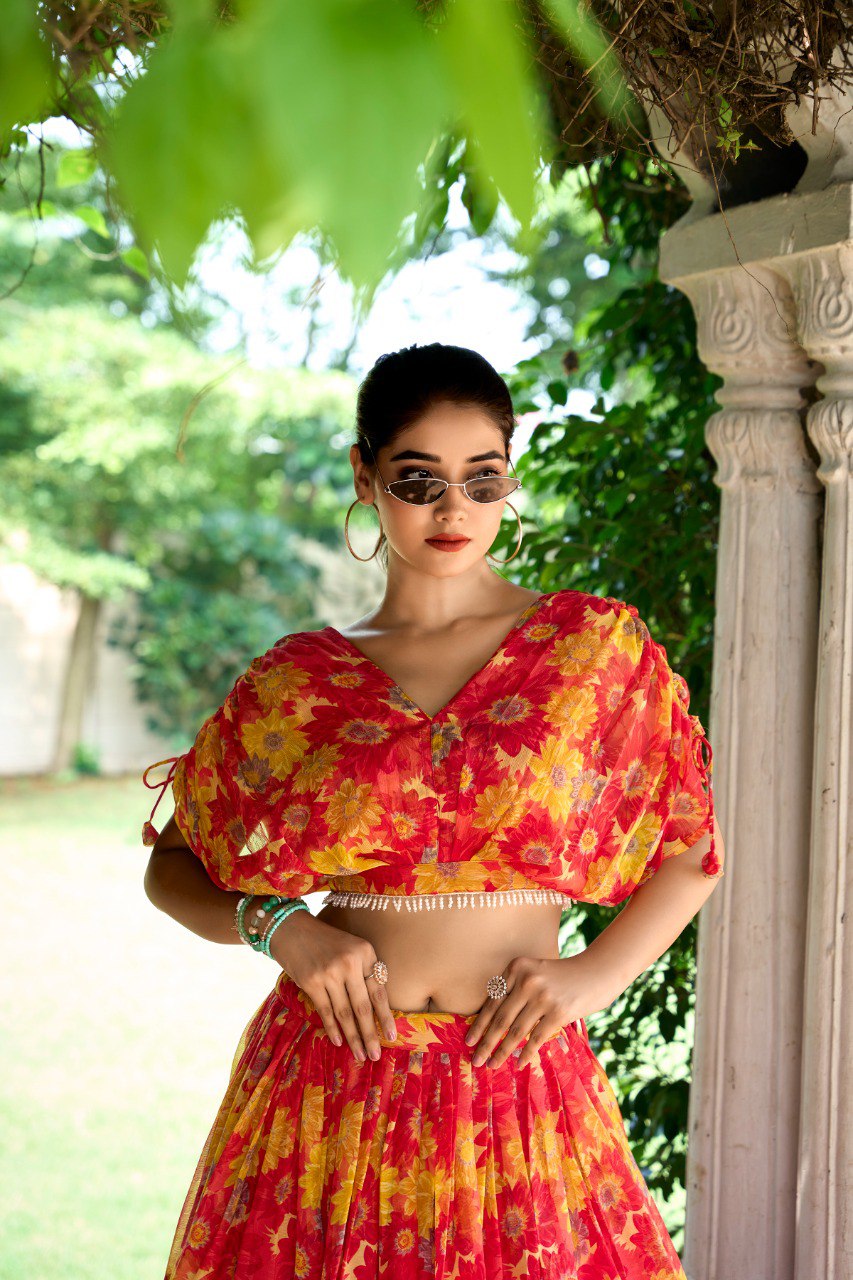 Red Effortless Elegance Chiffon Floral Print Co-ord Set ClothsVilla