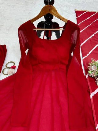 Red Elegant Anarkali Gown Set ClothsVilla