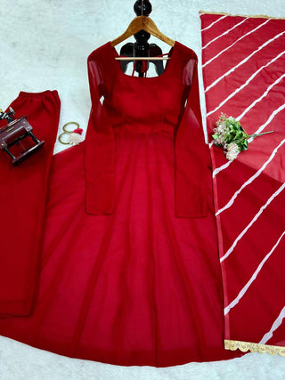 Red Elegant Anarkali Gown Set ClothsVilla