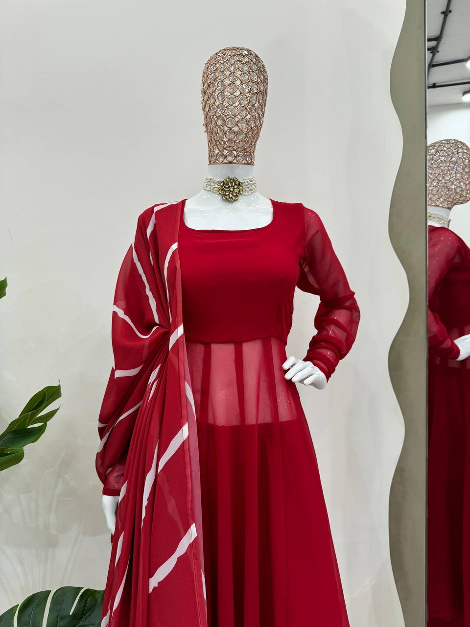 Red Elegant Anarkali Gown Set ClothsVilla