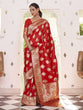 Load image into Gallery viewer, Red Elegant Banarasi Satin Saree with Unstitched Blouse Piece ClothsVilla