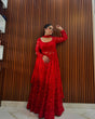 Load image into Gallery viewer, Red Elegant Butterfly Net Embroidered Suit with Micro Pant &amp; Faux Georgette Dupatta Clothsvilla