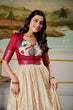 Load image into Gallery viewer, Red Elegant Dola Silk Kalamkari Print Gown with Zari Weaving Koti ClothsVilla